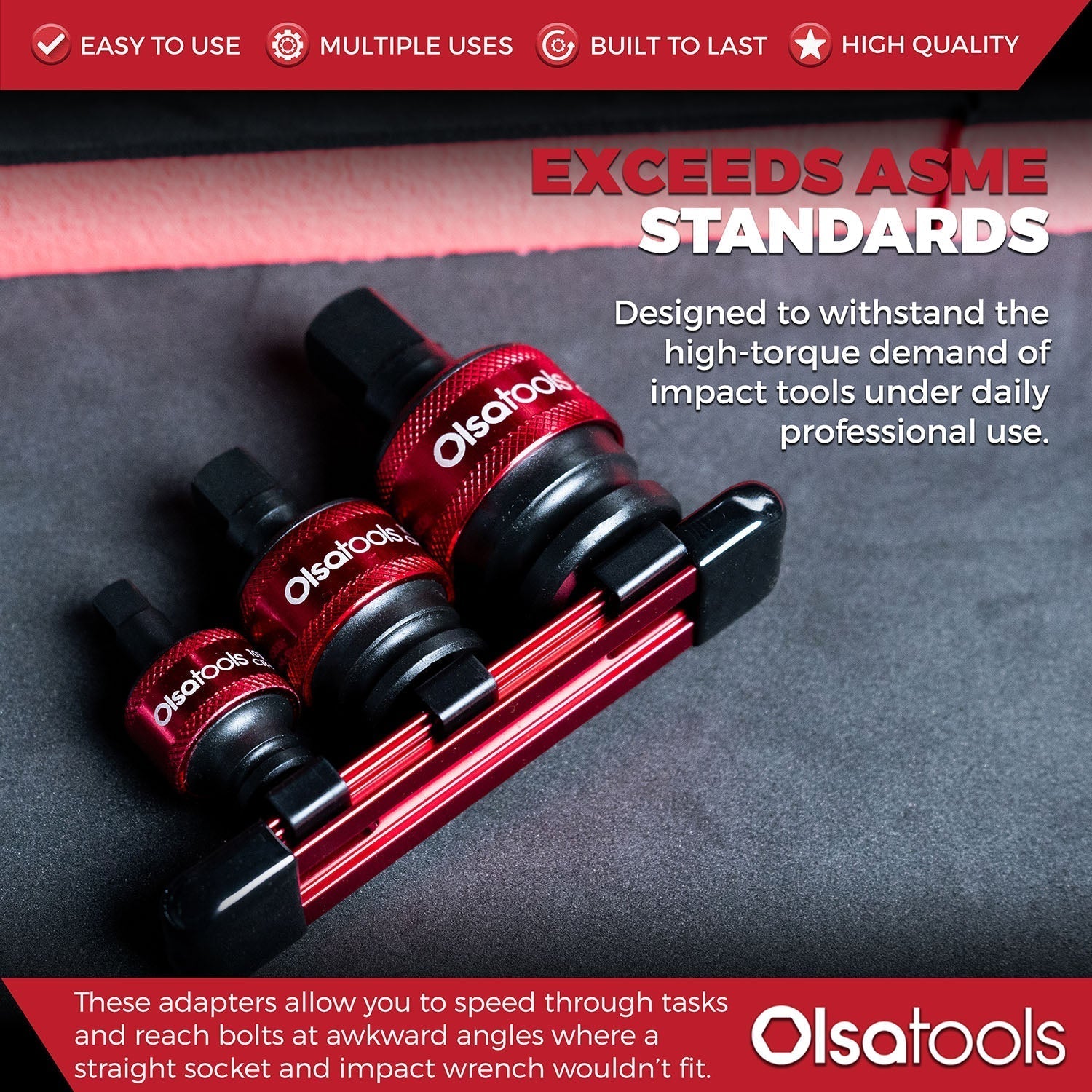 3pc Universal Joint Set, Socket Adapter 1/2", 3/8", and 1/4" drive