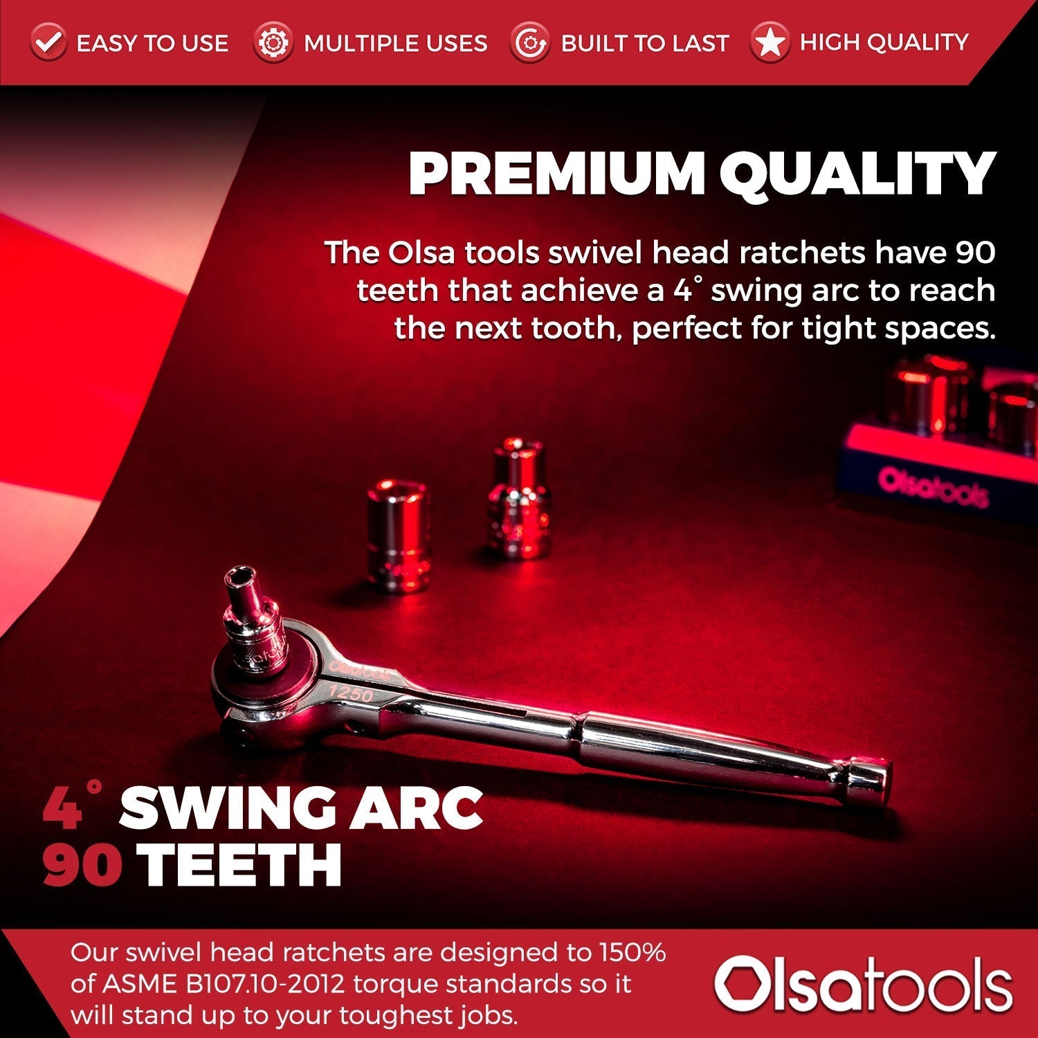 Swivel Head Ratchet - 90 Tooth Round Head