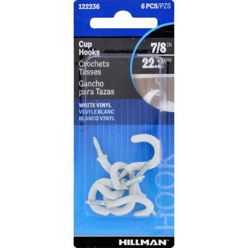 Hillman Small Vinyl Coated White Steel 7/8 in. L Hook 1 lb. 6 pk (Pack of 10)