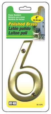 Hillman Distinctions 4 in. Gold Brass Screw-On Number 6 1 pc (Pack of 3)