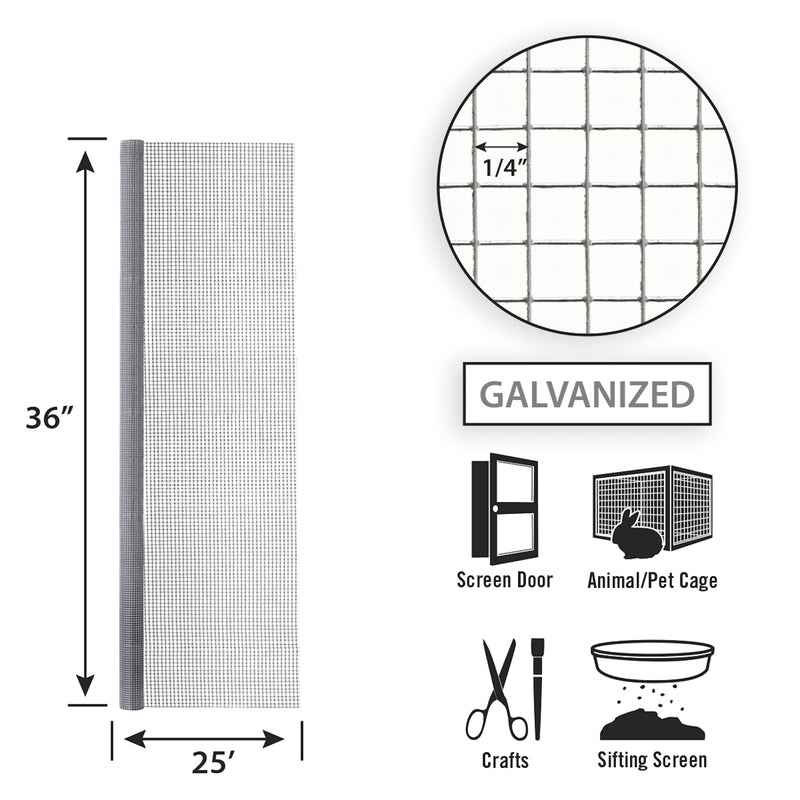 Garden Craft 36 in. H X 25 ft. L Galvanized Steel Hardware Cloth 1/4 in.