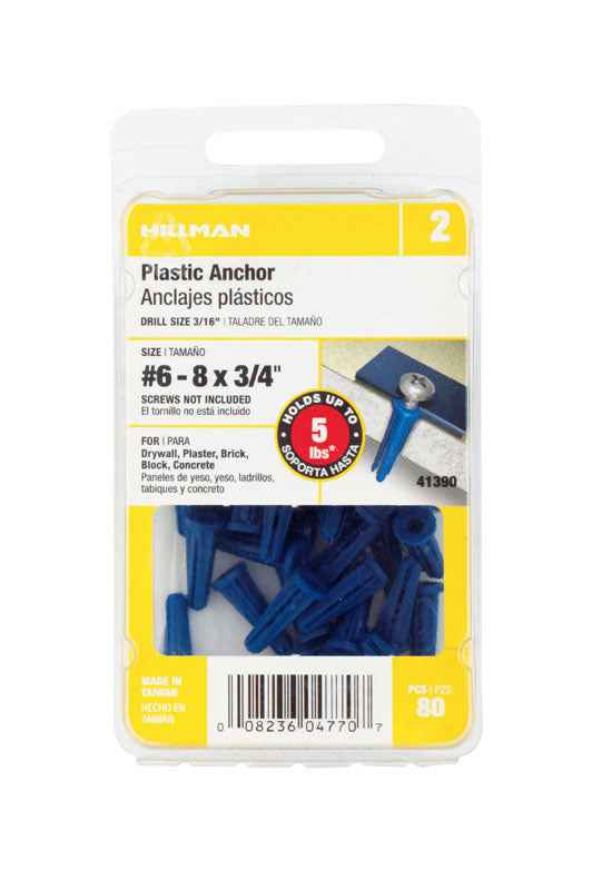 Hillman .138 in. Dia. x 3/4 in. L Plastic Flat Head Conical Anchor 80 pk (Pack of 5)