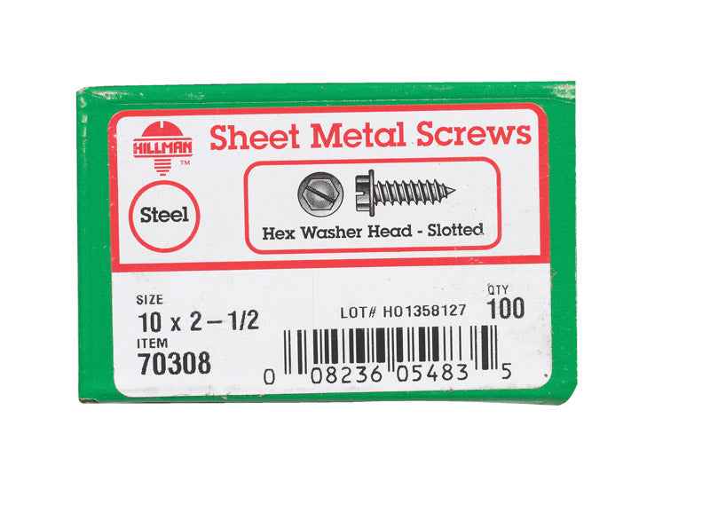 HILLMAN No. 10 Ga. X 2-1/2 in. L Slotted Hex Washer Head Sheet Metal Screws 100 pk