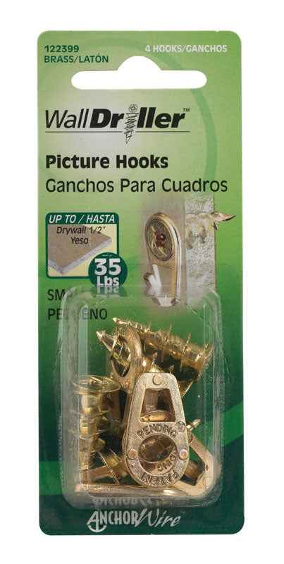 Hillman WallDriller Gold Drywall Picture Hook 35 lb. 4 pk (Pack of 10)