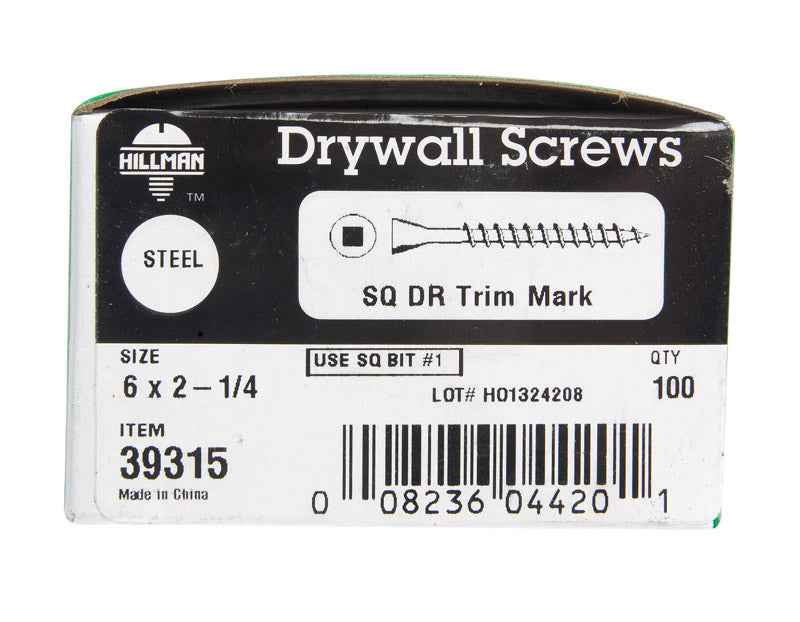 HILLMAN No. 6 in. X 2-1/4 in. L Square Fine Drywall Screws 100 pk