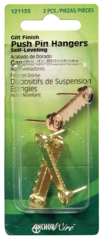 Hillman AnchorWire Gilt Push Pin Picture Hanger 1 lb. 2 pk (Pack of 10)