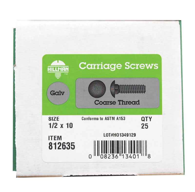 Hillman 1/2 in. X 10 in. L Hot Dipped Galvanized Steel Carriage Bolt 25 pk