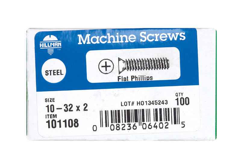 HILLMAN No. 10-32 Ga. X 2 in. L Phillips Flat Head Zinc-Plated Steel Machine Screws 100 pk
