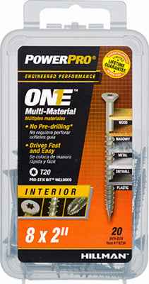 Hillman POWERPRO ONE No. 8 X 2 in. L Star Flat Head Multi-Material Screw 20 pk