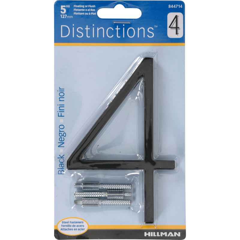 Hillman Distinctions 5 in. Black Metal Screw-On Number 4 1 pc (Pack of 3)