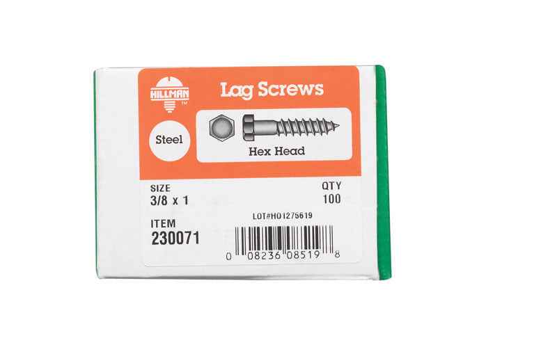 HILLMAN 3/8 in. X 1 in. L Hex Zinc-Plated Steel Lag Screw 100 pk