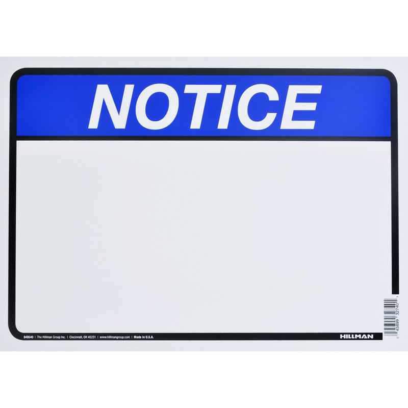 Hillman English White Notice Sign 10 in. H X 14 in. W (Pack of 6)