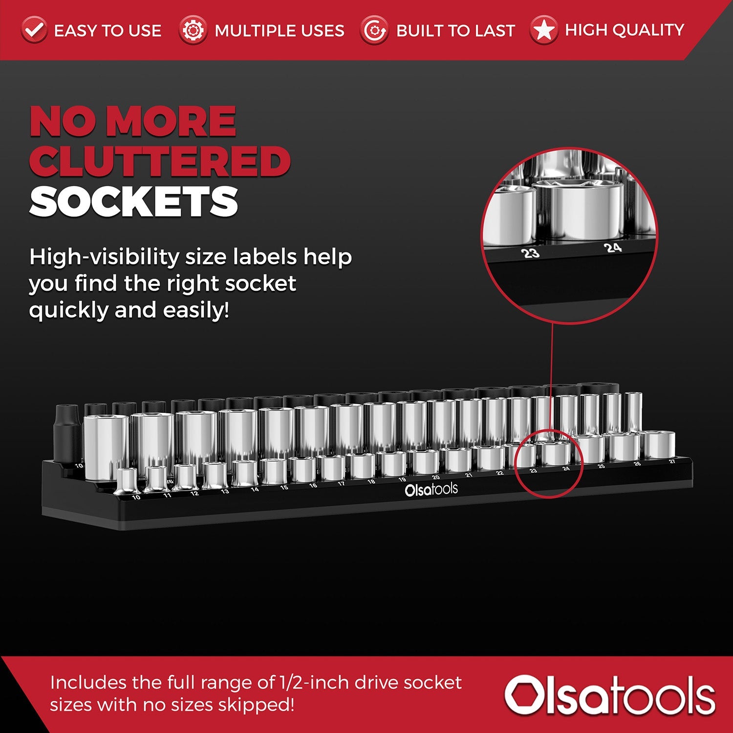 3-Row Magnetic Socket Holder + Chrome and Impact Sockets