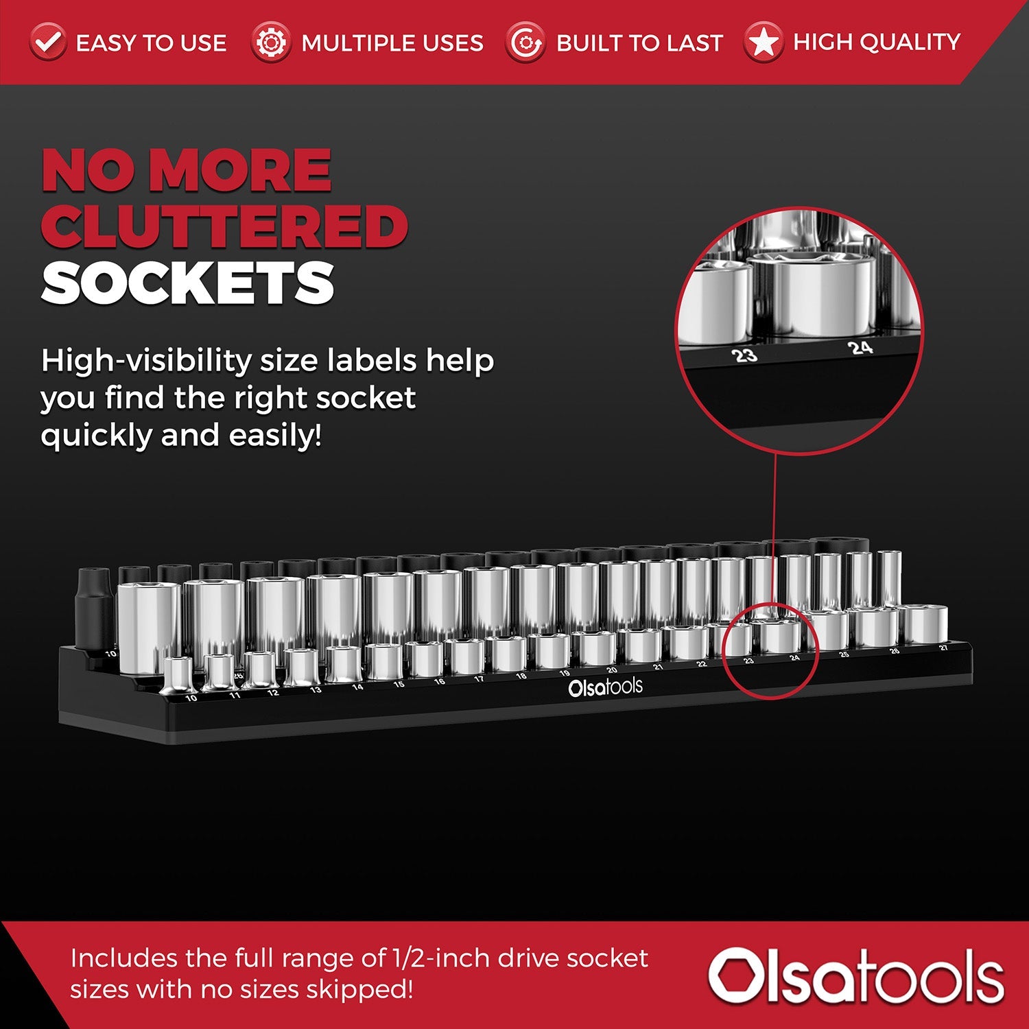 3-Row Magnetic Socket Holder + Chrome and Impact Sockets