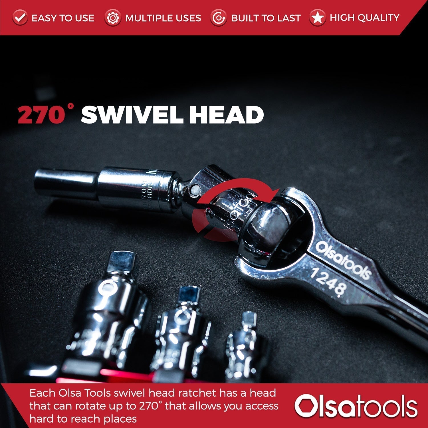 Swivel Head Ratchet - 90 Tooth Round Head