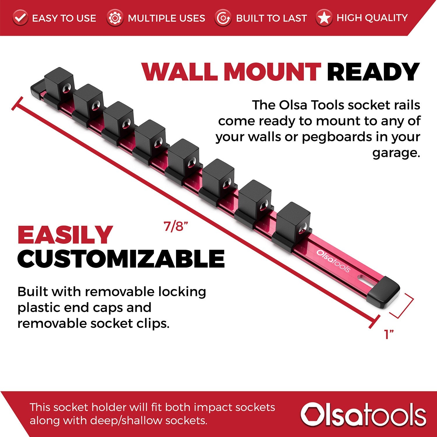 Aluminum Socket Organizer Rails With Rubber End Caps