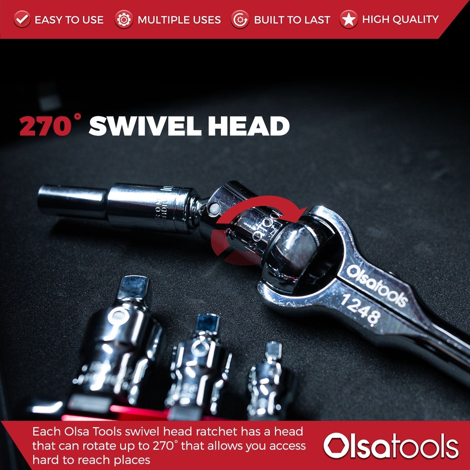 Swivel Head Ratchet - 90 Tooth Round Head