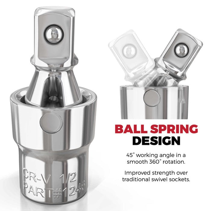 3pc Universal Joint Set, Socket Adapter 1/2", 3/8", and 1/4" drive