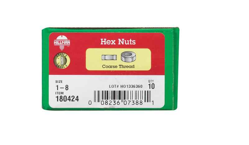 Hillman 1 in. Zinc Dichromate Steel USS Hex Nut 10 pk