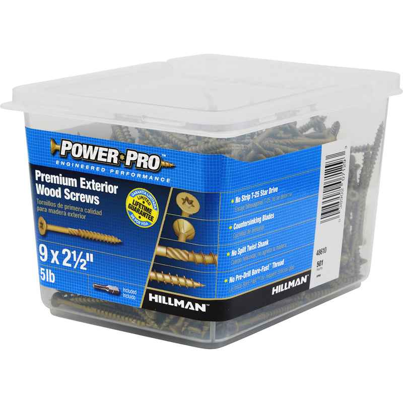 HILLMAN Power Pro No. 9 in. X 2-1/2 in. L Bronze Star Flat Head Premium Deck Screws 5 lb 443 pk