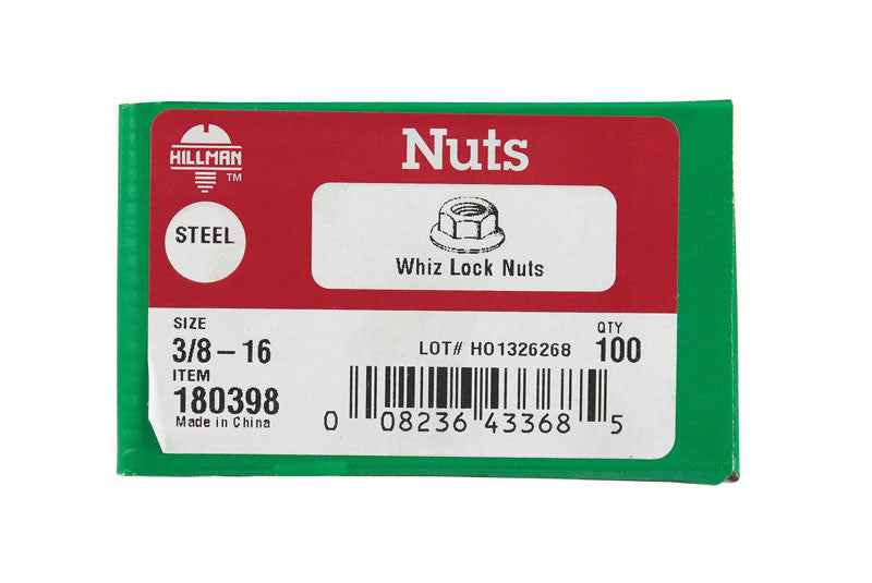 Hillman 3/8 in. Zinc-Plated Steel USS Whiz Lock Nut 100 pk