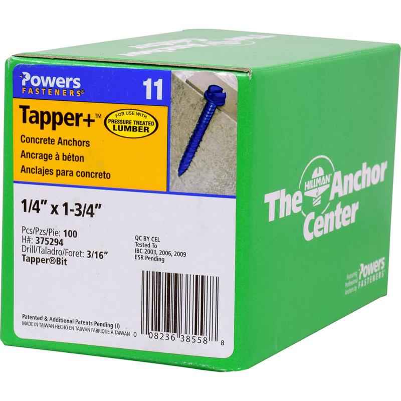Hillman Tapper 1/4 in. D Steel Hex Head Concrete Screw Anchor 100 pk