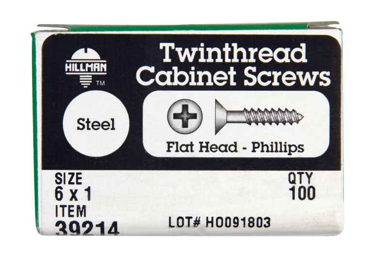HILLMAN No. 6 X 1 in. L Phillips Black Phosphate Twin Thread Cabinet Screws 100 pk