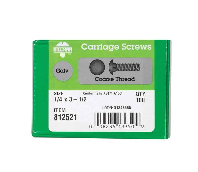 HILLMAN 1/4 in. X 3-1/2 in. L Hot Dipped Galvanized Steel Carriage Bolt 100 pk