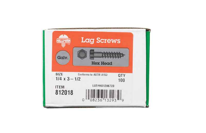 HILLMAN 1/4 in. X 3-1/2 in. L Hex Hot Dipped Galvanized Steel Lag Screw 100 pk
