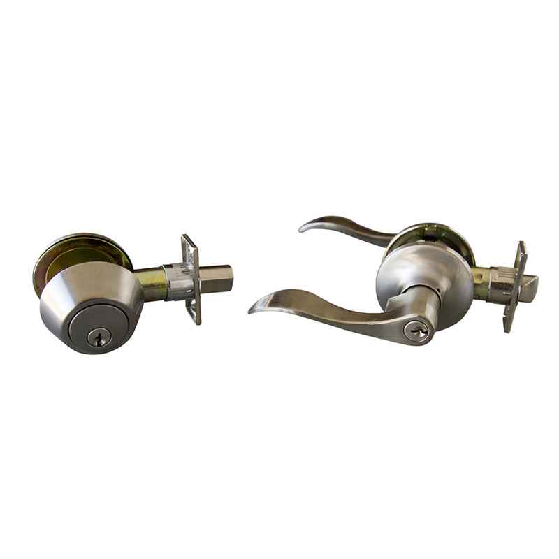 Design House Stratford Wave Satin Nickel Entry Lever and Deadbolt Set KW1 1-3/4 in.