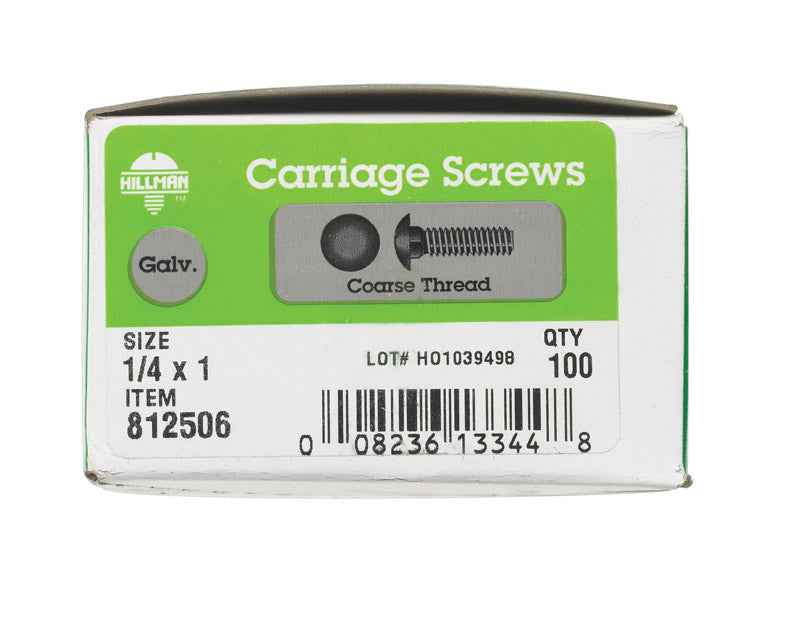 HILLMAN 1/4 in. X 1 in. L Hot Dipped Galvanized Steel Carriage Bolt 100 pk