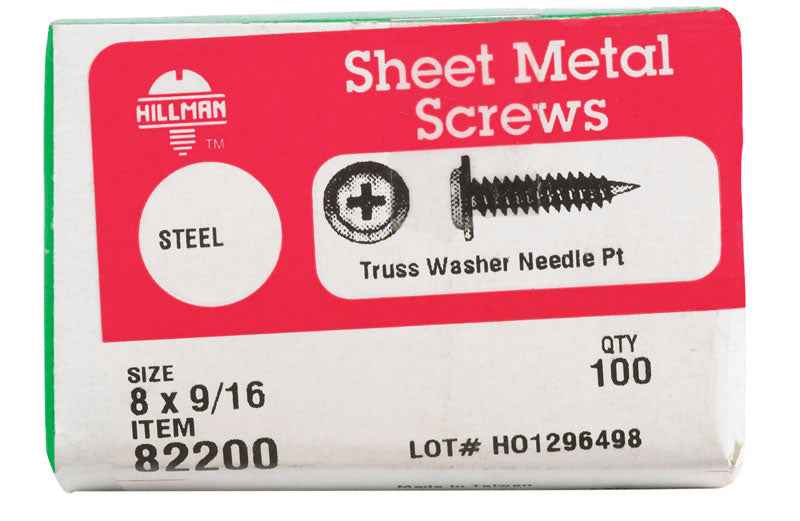 HILLMAN No. 8 Ga. X 9/16 in. L Phillips Truss Head Sheet Metal Screws 100 pk