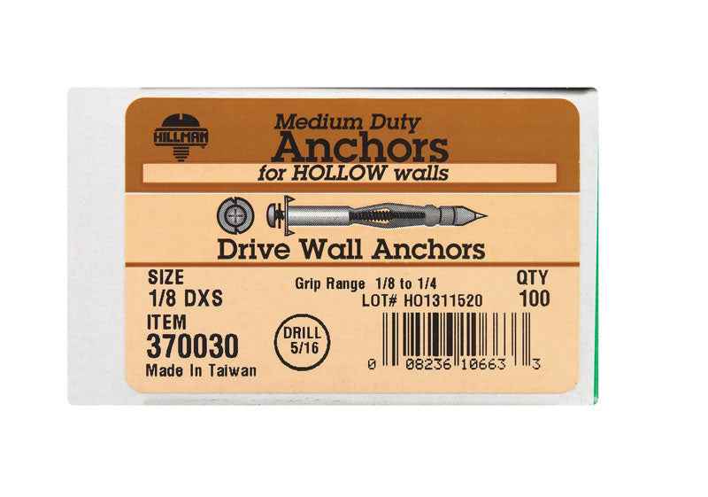HILLMAN 1/8 in. D X 1.45 in. L Steel Pan Head Drive Wall Anchors 100 pc
