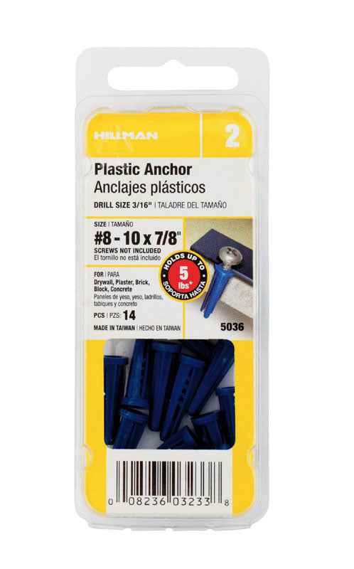 Hillman .164 in. Dia. x 7/8 in. L Plastic Pan Head Conical Anchor 14 pk (Pack of 10)
