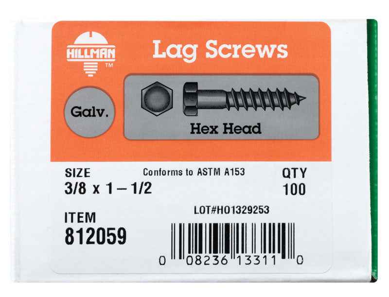 HILLMAN 3/8 in. X 1-1/2 in. L Hex Hot Dipped Galvanized Steel Lag Screw 100 pk