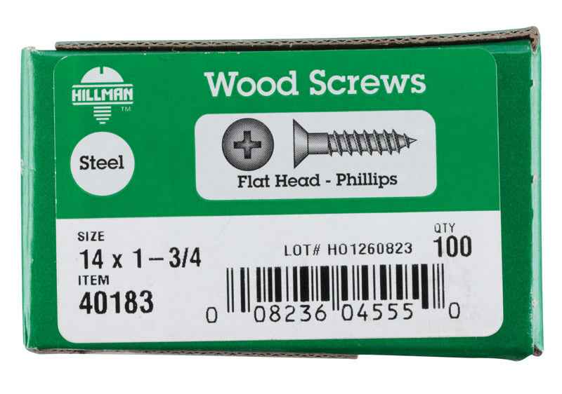 HILLMAN No. 14 X 1-3/4 in. L Phillips Zinc-Plated Coarse Wood Screws 100 pk