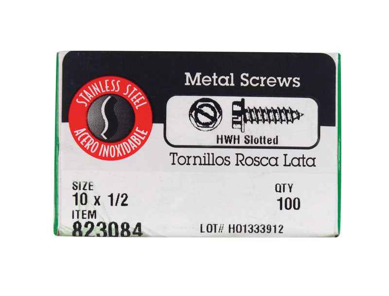 HILLMAN No. 10 Ga. X 1/2 in. L Slotted Hex Washer Head Sheet Metal Screws 100 pk