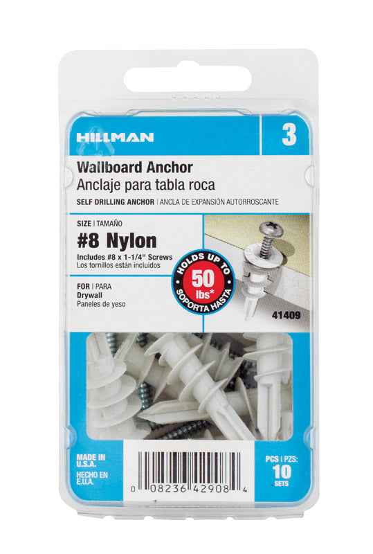 Hillman .164 in. Dia. x 1-1/4 in. L Nylon Pan Head Wallboard Anchors 10 pk (Pack of 5)