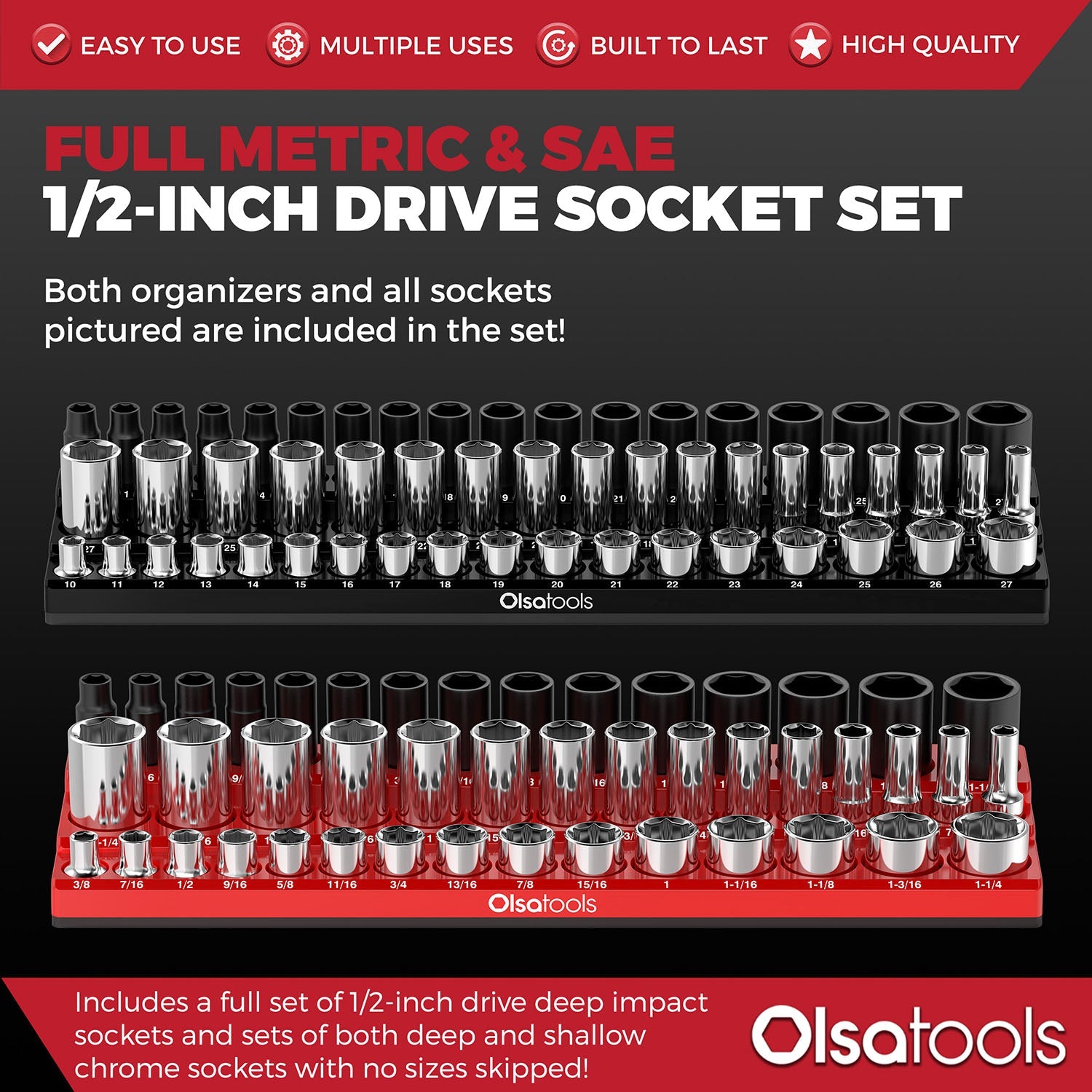 3-Row Magnetic Socket Holder + Chrome and Impact Sockets