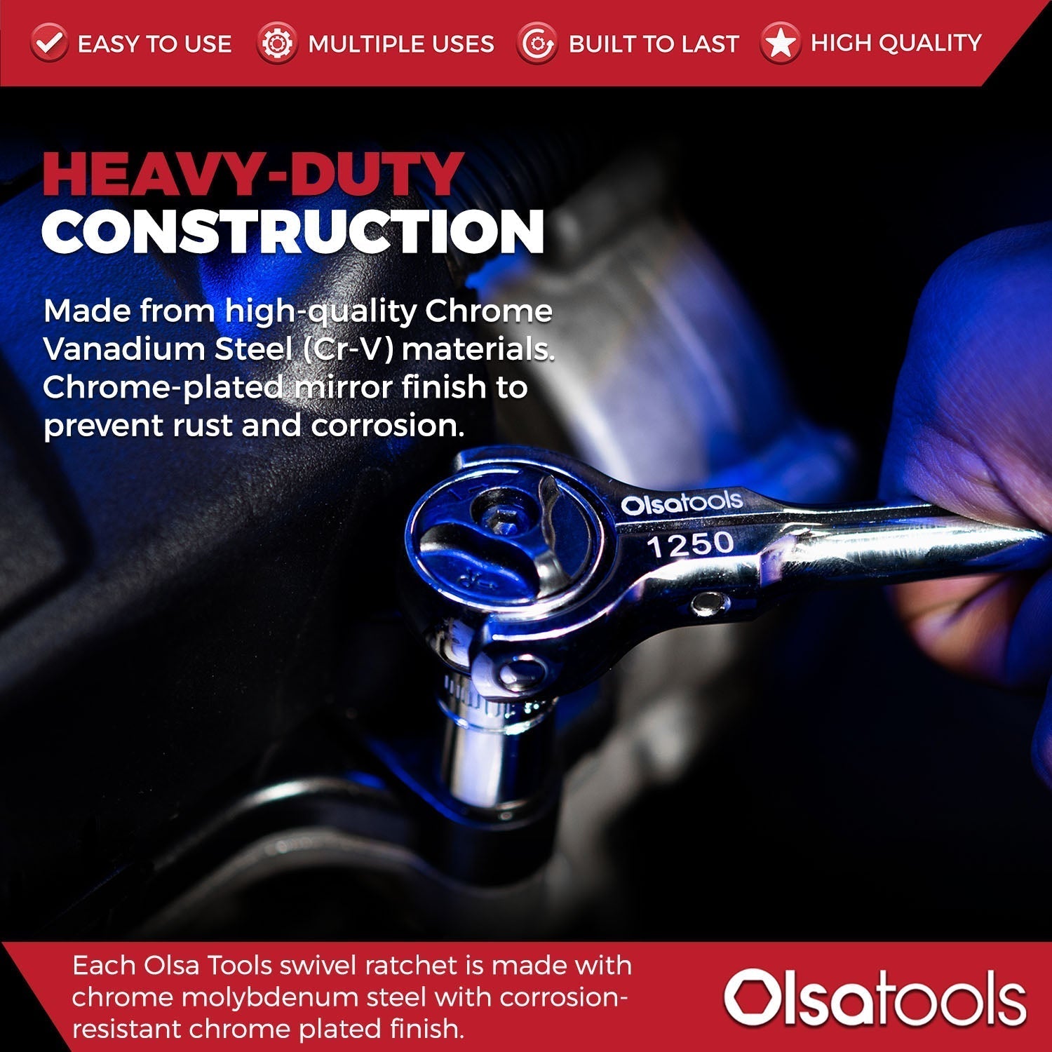 Swivel Head Ratchet - 90 Tooth Round Head