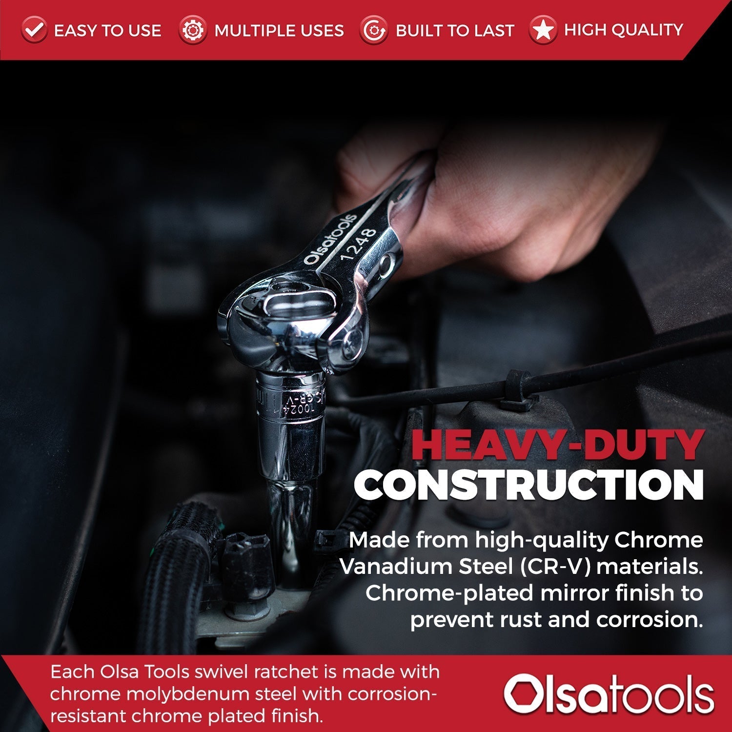 Swivel Head Ratchet - 90 Tooth Round Head