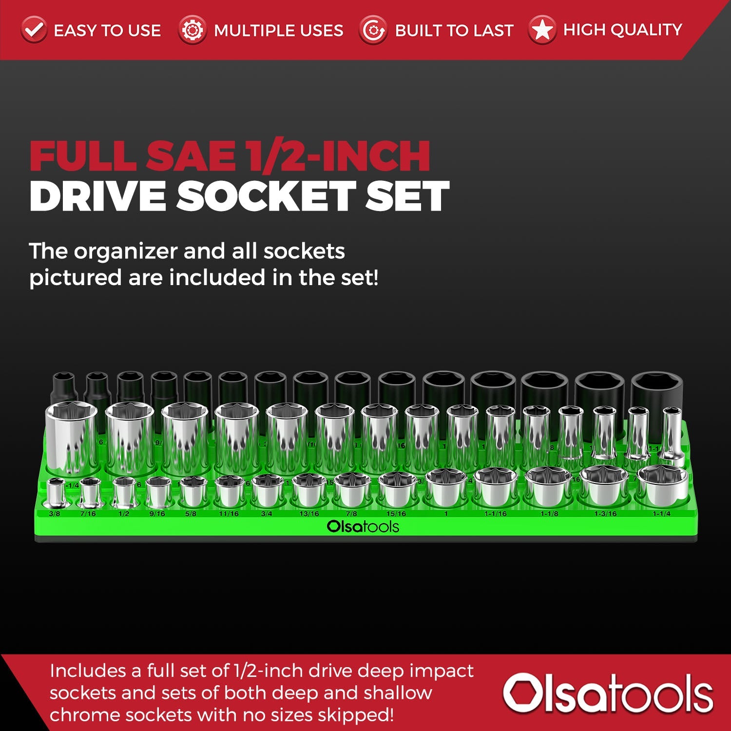 3-Row Magnetic Socket Holder + Chrome and Impact Sockets