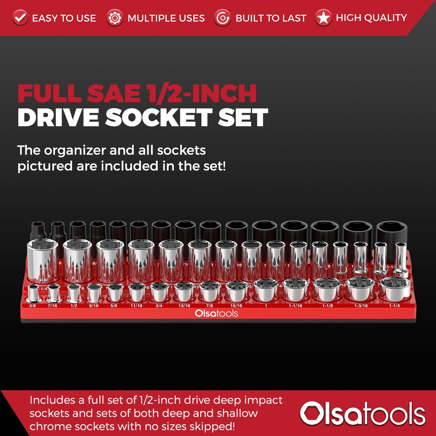 3-Row Magnetic Socket Holder + Chrome and Impact Sockets