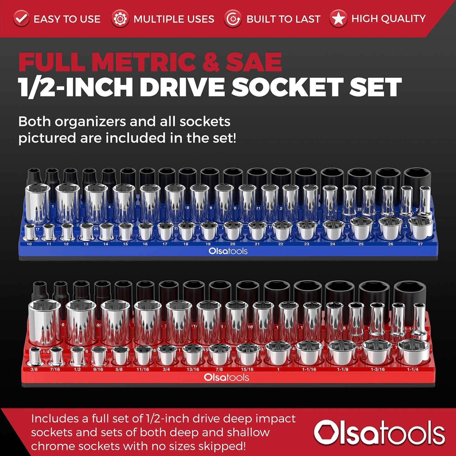 3-Row Magnetic Socket Holder + Chrome and Impact Sockets