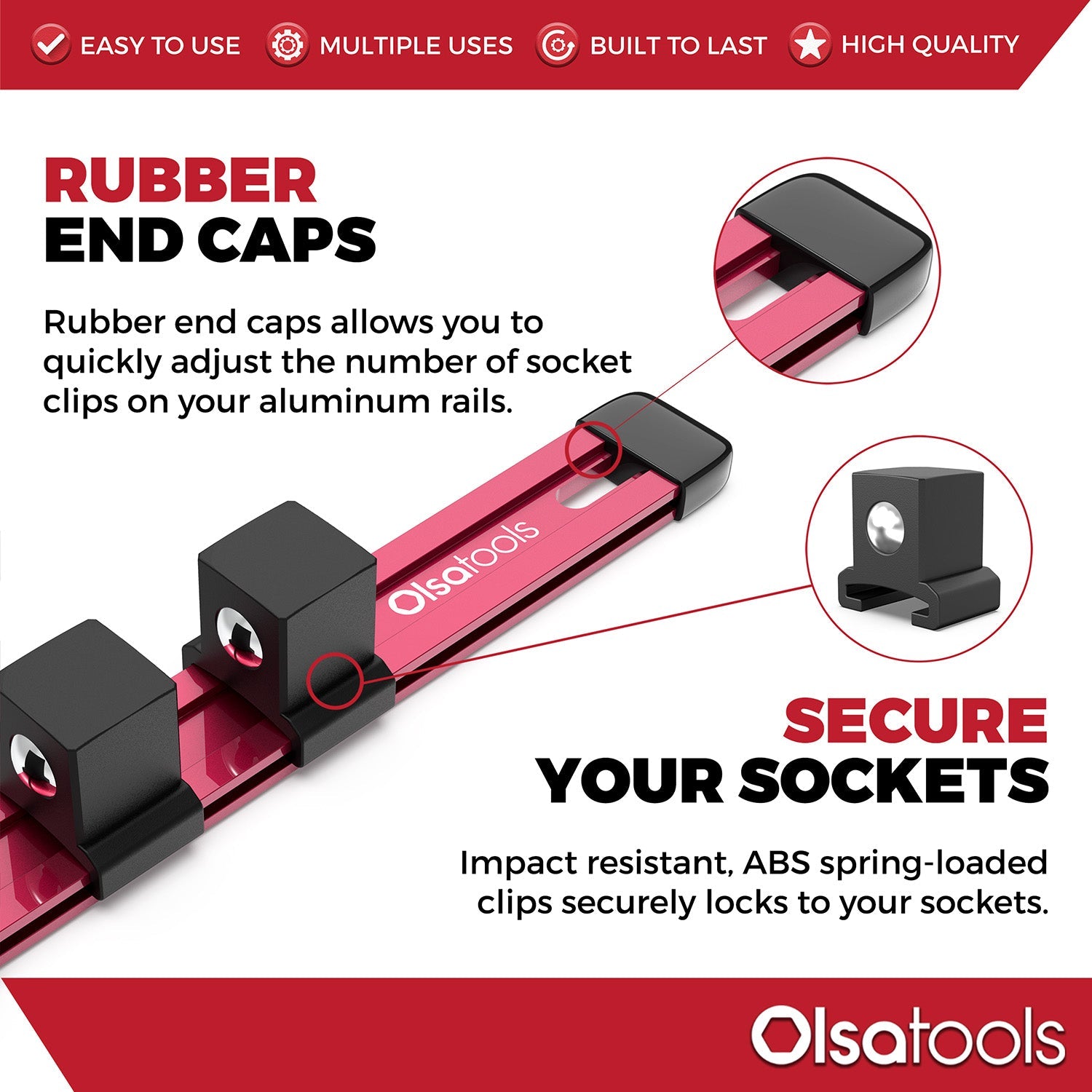 Aluminum Socket Organizer Rails With Rubber End Caps