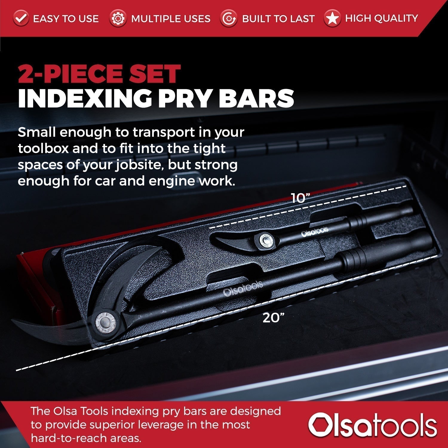 Indexing Pry Bar Set (2pc) | Heavy Duty 10" and 20" Long Pry Bars