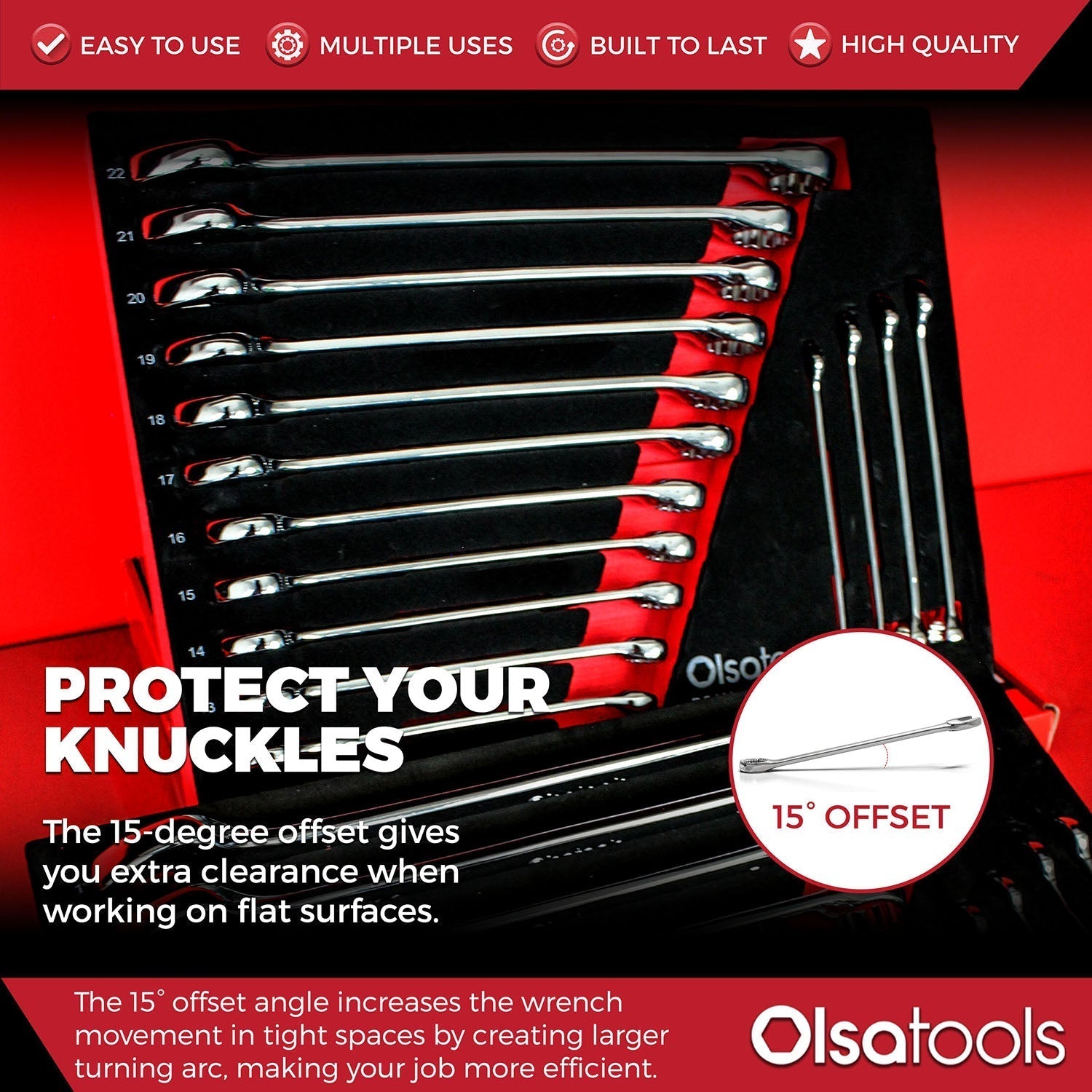 15 Pc Combination Wrench Set | 15-Degree Angle Offset