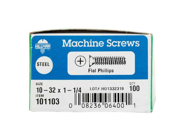 HILLMAN No. 10-32 Ga. X 1-1/4 in. L Phillips Flat Head Zinc-Plated Steel Machine Screws 1 lb 1 pk