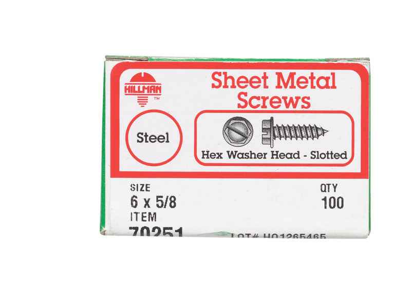 HILLMAN No. 6 Ga. X 5/8 in. L Slotted Hex Washer Head Sheet Metal Screws 100 pk