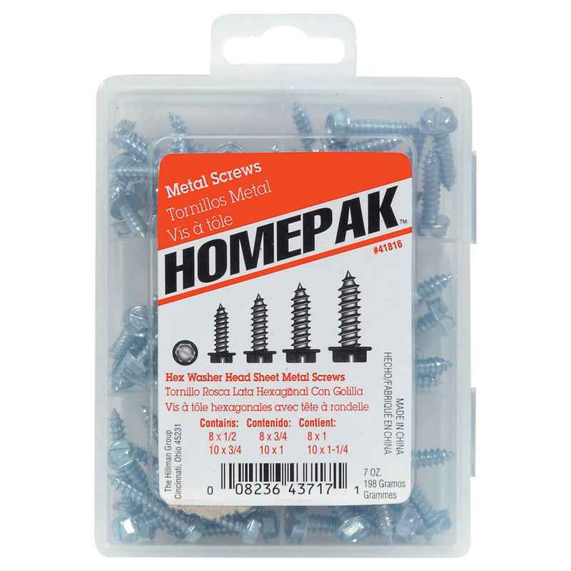 Homepak Assorted in. Slotted Hex Head Zinc Sheet Metal Screw Kit